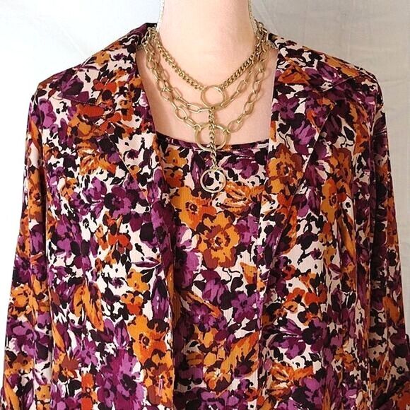 VTG 2 Piece Fall Printed Cottagecore Sleeveless Blouse and Jacket Set Large P - Picture 4 of 15